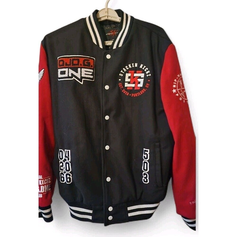 RARE DJ O.G.ONE Stackin Kickz Collab Varsity Jacket XL Excellent‎  D25 Hip hop